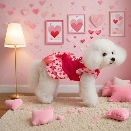 EXPAWLORER Valentine's Day Dog Dress for Small Dogs,Puppy Costumes Pet Clothes Holiday Girl Dogs Shirt with Heart Themed, Party Dog Vest Dresses Cat Apparel Sweater Warm Skirt - Image 7