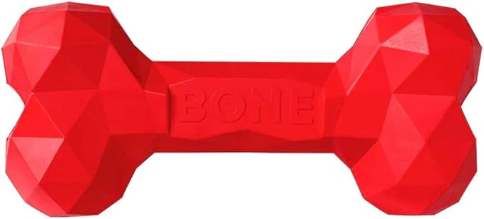 Natural Rubber Dog Chew Bone β Treat-Dispensing, Tough & Indestructible Chew Toy β Safe for Aggressive Chewers β Dental Health & Boredom Relief β (Red)