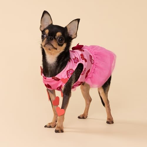 Fitwarm Pink Heart Tulle Dog Dress, Fancy Valentines Outfit for Small Dogs Girl, Festive Pet Clothes, Pink, Red, XXS - Image 7