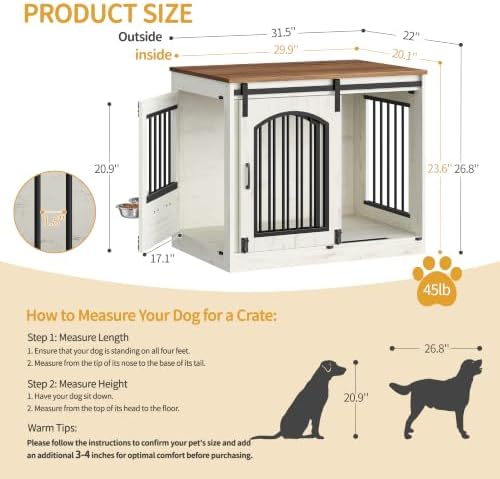 Hzuaneri 31.5 in Dog Crate Furniture Indoor Dog Kennel with 2 Feeding Bowls