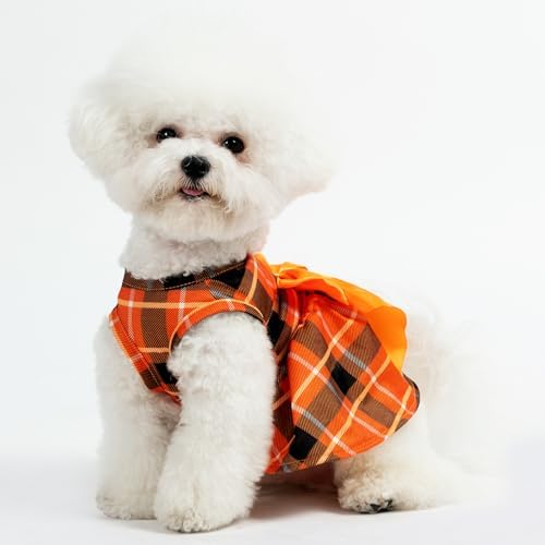 PUPTECK Plaid Fall Dog Dress with Bow for Autumn, Orange Plaid S - Image 7