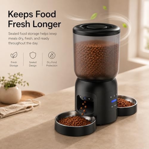 Automatic Cat Feeder with Camera, Dual Bowl 6L WiFi Pet Feeder