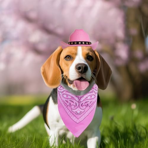 choyaxo Halloween Costumes for Dogs Cat Pet Cowboy Costume Cowboy Hat with Bandana Set for Halloween, Christmas, Holiday, Party, Cosplay (Pink, Large) - Image 5