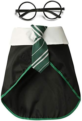 Dog Halloween Costume Pet Wizard Shirt Funny Cat Clothes for Dogs Cats Clothing with Glasses (Small,Green) - Image 3