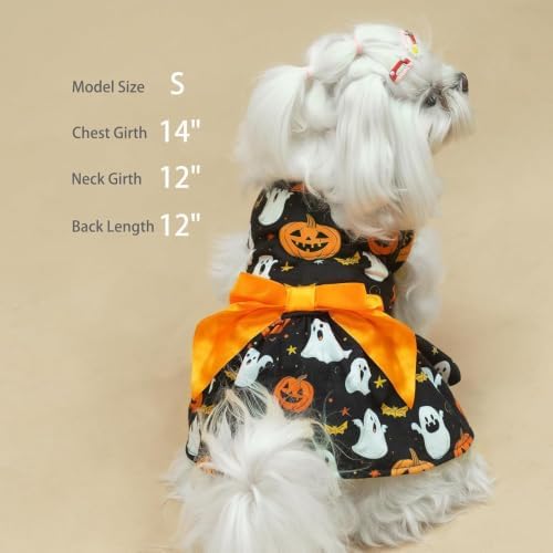 PUPTECK Halloween Dog Dress with Orange Bowtie, Ghost Pumpkin Print, M - Image 7