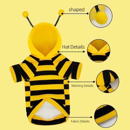 Fleece Lined Bumble Bee Design Dog Hoodie Costume with Antennae, L - Image 5