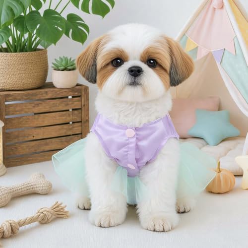 Handmade Floral Dog Dress with Bow, Princess Lace Pet Dress for Small Dogs and Cats, Lightweight Puppy Outfit M-sea X-Small - Image 5