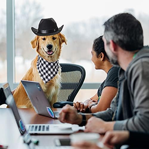Yewong Pet Cowboy Costume Accessories Dog Cat Pet Size Cowboy Hat and Bandana Scarf West Cowboy Accessories for Puppy Kitten Party Festival and Daily Wearing Set of (Black hat+Black bib) - Image 6