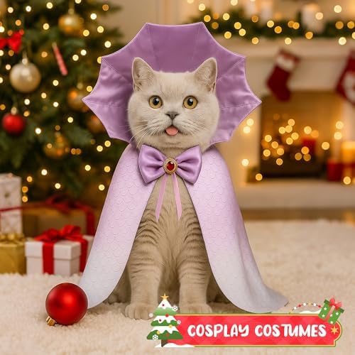 Dog Halloween Costume Cape Vampire Cloak with Bow Tie (Purple Scales, SM) - Image 4