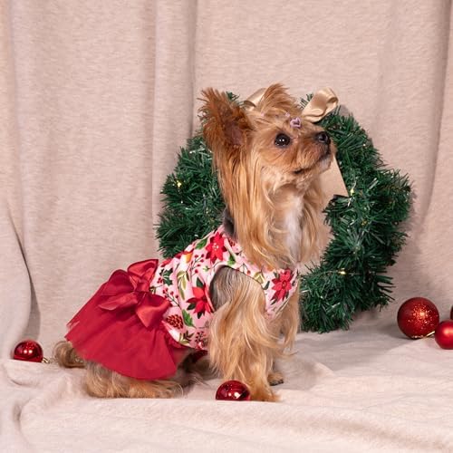 Fitwarm Christmas Flowers Dog Tutu Dress, Elegant Winter Clothes for Small Dogs Girl, Holiday Pet Outfit, Red, Pink, Small - Image 7