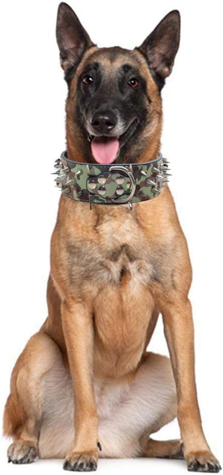 Serijoars Spiked Studded Dog Collar, PU Leather Dog Collar, Adjustable Pet Collars for Medium or Large Breed Pet (XL, Gold Brown5)
