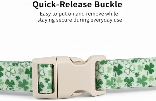 St. Patrick's Day Dog Collar, Cute Dog Collar with Green Clover Print for Small Dogs, Small Puppy Collar for Girl Dogs & Boy Dogs, S