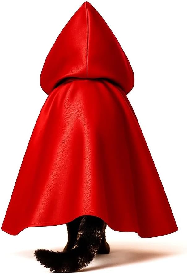 Red Cat Cloak with Hood for Indoor Cats, Funny Superhero Cosplay Halloween Costume for Pets, Cute Cape for Party Photos and Dress-Up โ Big/Middle Size