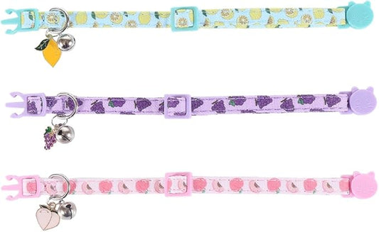 3 Pack Cat Collar Fruits with Bell Pendant Breakaway Adjustable Accessory for Cats Kitten Kitty