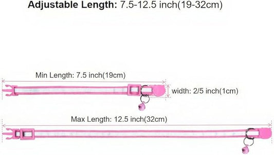 3 Pack Reflective and Breakaway Cat Collars with Bells,Adjustable Kitten Collars from 7.5 to 12.5 Inches, Ideal of Kitten Collar, Suitable for Girls and Boys (Pink)