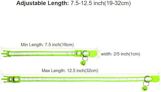 3 Pack Reflective and Breakaway with Bells of Cat Collar,Adjustable from 7.5 to 12.5 Inches, Ideal of Kitten Collar, Suitable for Girls and Boys (Fluorescent Green)