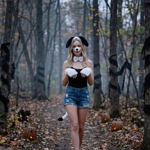 Black and White Dog Costume for Women Puppy Cosplay Kit for Halloween - Image 6