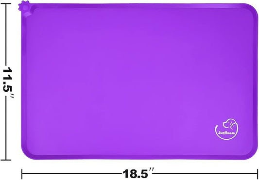Silicone Waterproof Dog Cat Pet Feeding Mats, Non Slip, Easy Clean Pet Dog Cat Bowl Mats Placemat (18.5" x 11.5") Purple
