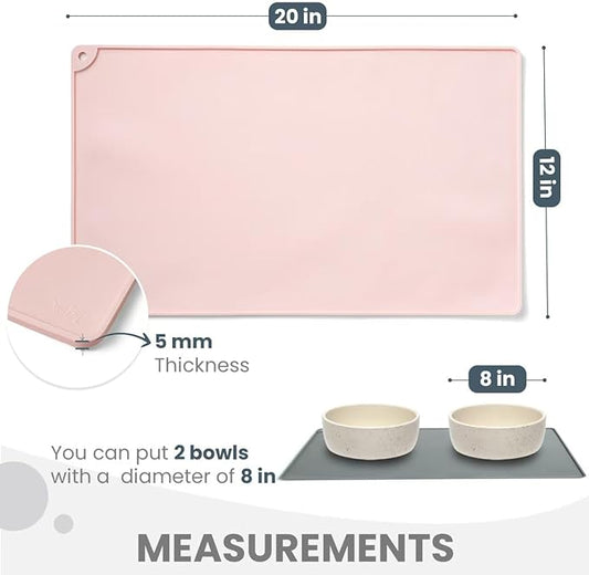 WePet Non-Slip Waterproof Pet Feeding Mat, 20x12 Inch - Silicone Dog & Cat Food Mat with Raised Edge to Stop Food Spills and Water Spills - Dishwasher Safe, Easy Clean