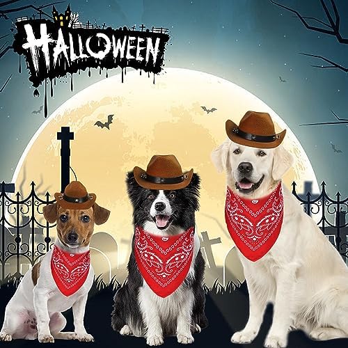 GOYOSWA Dog Halloween Costumes, Dog Cowboy Costume Halloween Pet Cowboy Hat Bandana Scarf for Small Medium Large Dogs Pets (Brown Hat & Red Bandana, Small) - Image 7