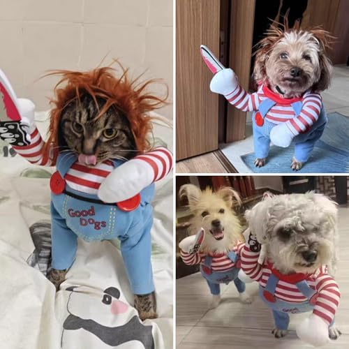 Pet Deadly Doll Dog Costume for Dogs and Cat, Pet Hallowen Cosplay Costume with Knife, Funny Scary Dog Clothes Party for Small Medium Large Dogs - Image 6