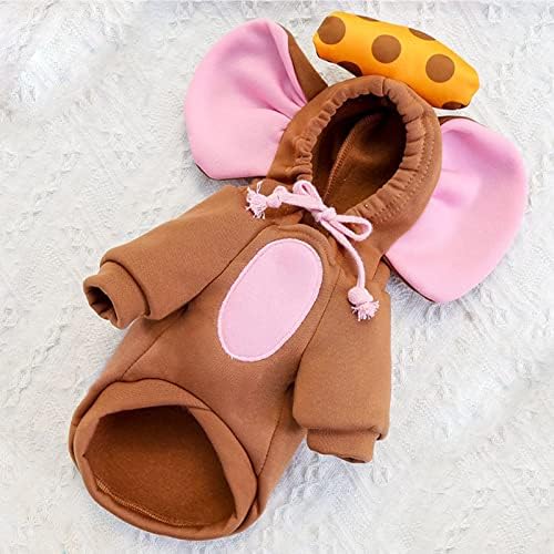 SEIS Winter Big Ear Mouse Dog Hoodies Cute Cheese Warm Pet Costume Halloween Cat Clothes for Small Medium Dogs Puppy French Bulldog Chihuahua (Brown, XS (Chest Circumference 41cm/ 16.1")) - Image 4