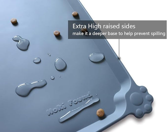 Hoki Found X-Large Silicone Non Slip Pet Dog Cat Bowl Mats - Waterproof Dog Cat Food Mats for Carpet - Gray