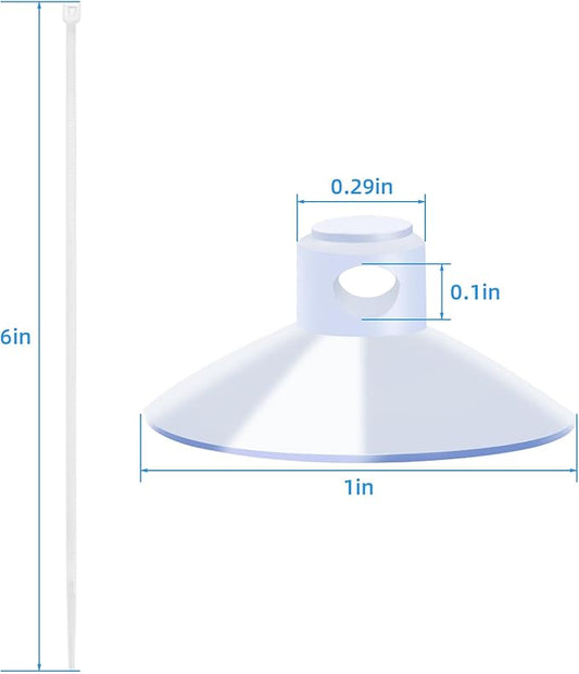 AQUANEAT 20 Pack Suction Cups with 40 Zip Ties for Aquarium Fish Tank Decoration Moss Shrimp Nest