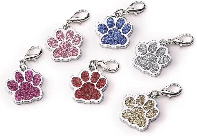 Cute Personalized Pet Name Tags for Cats/Dogs - Glitter Custom pet id tag, Dog id Tags Engraved for Pets, Customizable cat tag, pet Collar Charms, Dog Name tag (Paw-Shaped-Small: Blue)