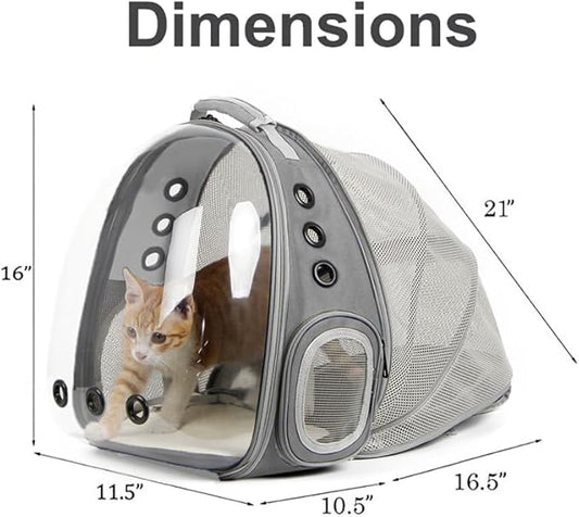Back Expandable Cat Backpack Carrier, Fit up to 12 lbs, Space Capsule Bubble Window Pet Carrier Backpack for Kitten Bunny Rabbie and Small Puppy Grey