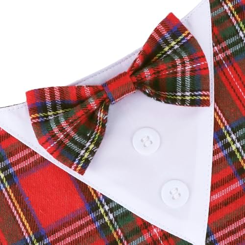 ADOGGYGO Christmas Dog Tuxedo Bandana, Red Plaid Pet Chritstmas Collar with Bowtie, Adjustable Christmas Costume for X-Large Dogs Pets (XL) - Image 4