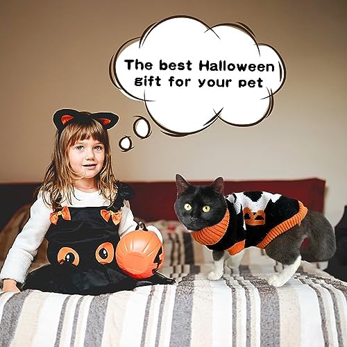 2Pcs Halloween Dog Sweaters Kitten Cat Knitwear Puppy Cat Halloween Pumpkin Ghost Sweater Pet Halloween Sweater Clothes Outfit Costume for Kittens Cats Puppies Small Medium Dogs XL - Image 6