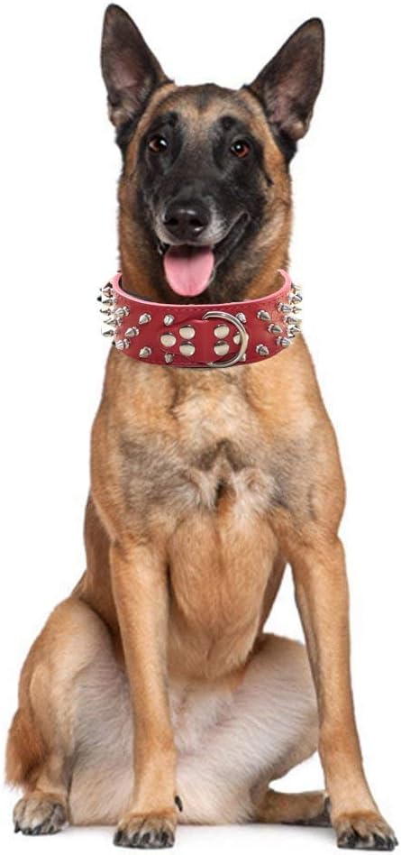 Serijoars Spiked Studded Dog Collar, PU Leather Dog Collar, Adjustable Pet Collars for Medium or Large Breed Pet (L, White1)