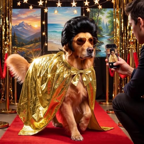 Mepase Halloween Large Dog Retro Rock Star Costume Set with Cape, Wig - Image 7