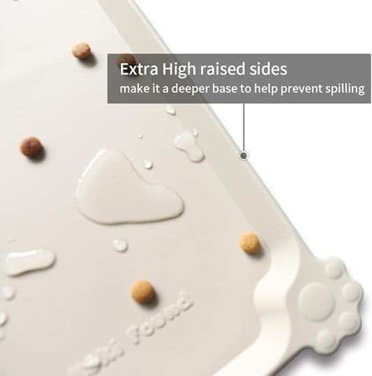 Hoki Found L Silicone Pet Food Mats - Non Slip Cat & Dog Bowl Mats - Waterproof & Carpet Safe - Cream Brown
