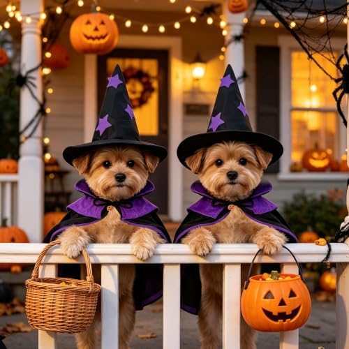 Pet Witch Costume, Purple Witch Cloak for Dogs & Cats, Adjustable Halloween Cape for Small & Large Pets, Spooky Party Dress-Up for Golden Retriever, Labrador, Cat, Husky & More - Image 6