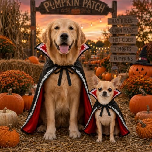 Halloween Dog Vampire Costume, Dog Halloween Costumes for Small Dogs, Dracula Dog Costume with Stand-Up Collar, Lace Trim and Adjustable Tie - Image 7