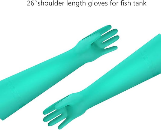 Aquarium Gloves for Fish Tank Maintenance,Shoulder Length Waterproof Long Rubber Hands Protector for Fish Aquarium Water Change Cleaner Dog Cat Bath and Kitchen,Large