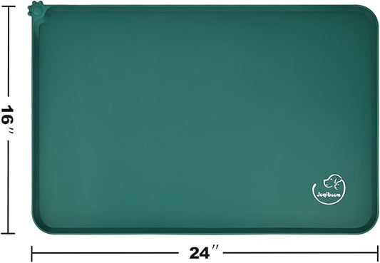 Silicone Waterproof Dog Cat Pet Feeding Mats, Non Slip, Easy Clean Pet Dog Cat Bowl Mats Placemat (24" x 16") Hunter Green