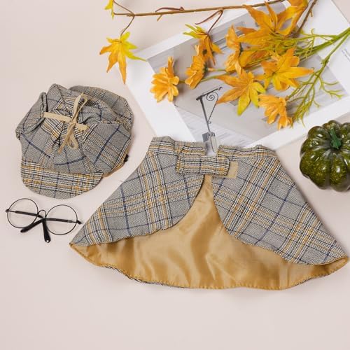 3 Pcs Dog Costume Set Detective Cloak Hat and Glasses for Small Dog Cat Detective Costume for Halloween Party Cosplay(Medium) - Image 7