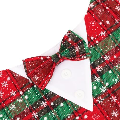ADOGGYGO Christmas Dog Tuxedo Collar, Snowflake Red Green Plaid Dog Bow, XL - Image 5