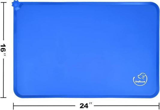 Silicone Waterproof Dog Cat Pet Feeding Mats, Non Slip, Easy Clean Pet Dog Cat Bowl Mats Placemat (24" x 16") Navy Blue