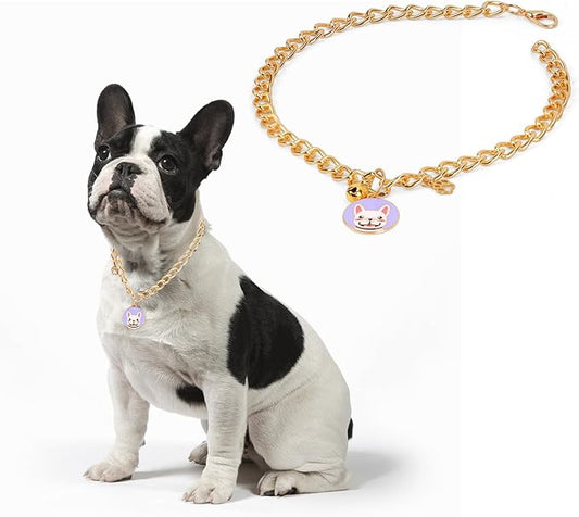 HOWWFALY Dog Collar and Cat Chain Necklace Stainless Steel Adjustable 18K Gold Heart-Shaped Necklace for Small Pets Cats Kitten Puppy (Gold, 17.7 inch)