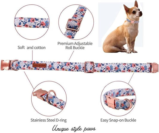 Unique style paws Dog Collar Metal Buckle Red Rose Collar Flower Gift Durable Cute Collar for Small Medium Large Boys Girls Dogs