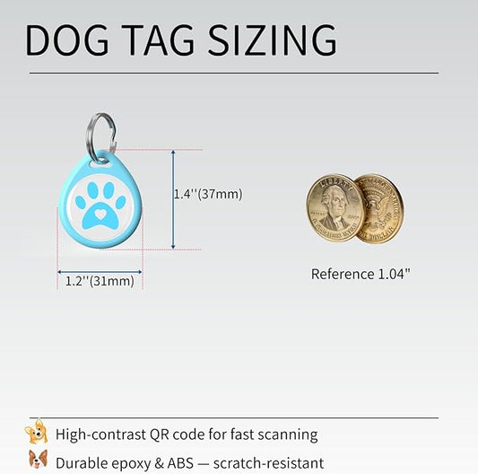 Smart QR Code Pet ID Tag for Dogs - Instant GPS Location Alert via Email, No App/Subscription Required, Waterproof Anti-Lost Personalized Dog Collar Accessories (Blue, 1.2 Inch)