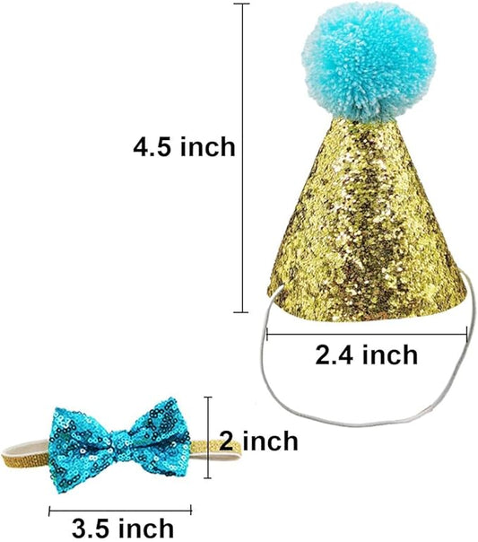 4 Pcs Cat Birthday Hat Bowtie Small Dog Hat Headband Topper Bowtie Adjustable Cute Puppy Birthday Costume Accessories for Small Medium Pets (2/LB-RB)