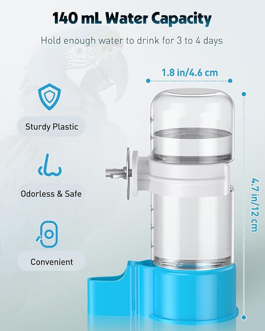 Pawfly Bird Water Dispenser, Automatic Water Feeder, Plastic Bird Cage Dispenser, Blue Parrot Waterer for Parakeet Cockatiel Budgie Lovebirds (Not Fit for Food Feeding)