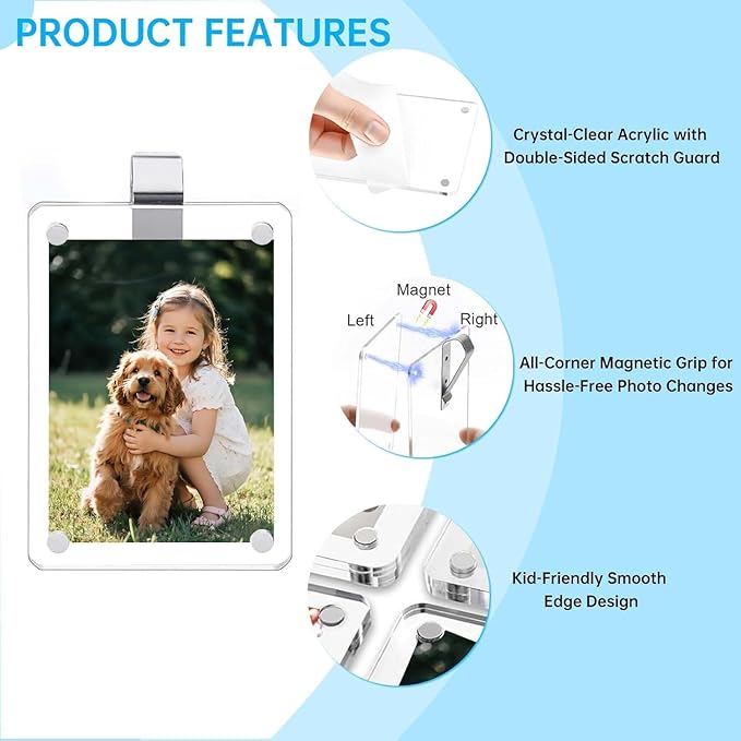 2 Pack Magnetic Car Visor Photo Holder β Personalized Acrylic Clip for Family, Pets, Travel Pictures β Easy Snap-On Car Accessory for Sun Visor (2 Pack, 3''x3.5'')