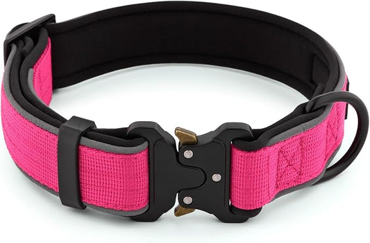Plutus Pet Tactical Dog Collar, Reflective, Adjustable Heavy Duty Dog Collar, Soft Padded and Comfortable, for Small Medium and Large Dogs (Hot Pink, S)