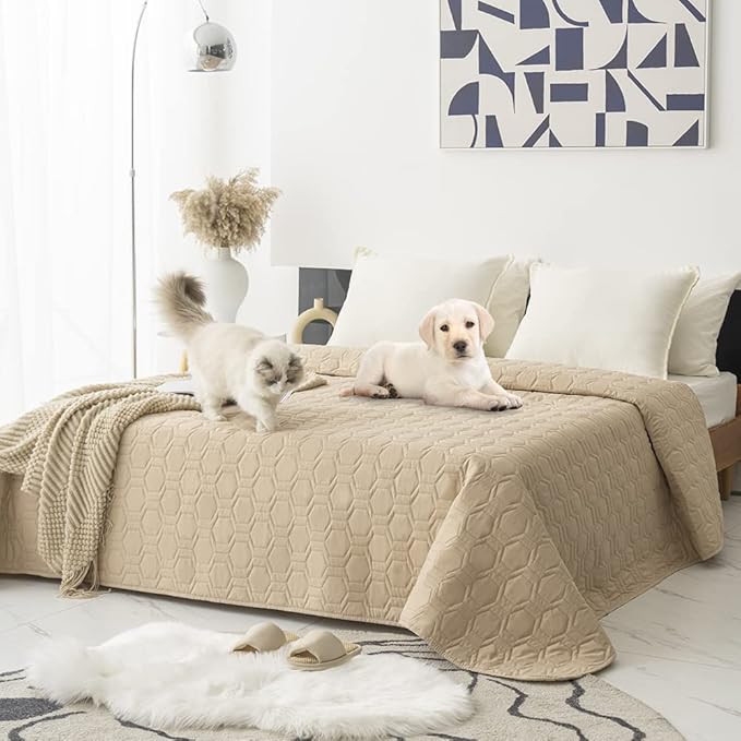 Waterproof and Non-Slip Dog Bed Cover and Pet Blanket Sofa Pet Bed Mat ,car Incontinence Mattress Protectors Furniture Couch Cover for Most Cats Dogs, Pets(40x50-Beige)